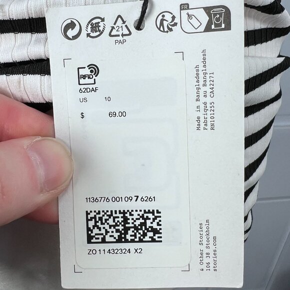 One Piece Swimsuit Black White Striped Tie Strap Ribbed & Other Stories Size 10 - Picture 5 of 10